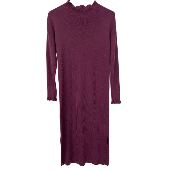 Loft Sweater Dress Size XS Ribbed Long Sleeve Mock Neck Purple Stretch Cozy Knit - Picture 1 of 8